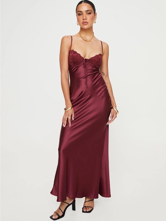 Princess Polly Dresses & Skirts - Princess Polly • NWOT $99USD Fadyen Bias Cut Maxi Dress Burgundy PTP 16-19”